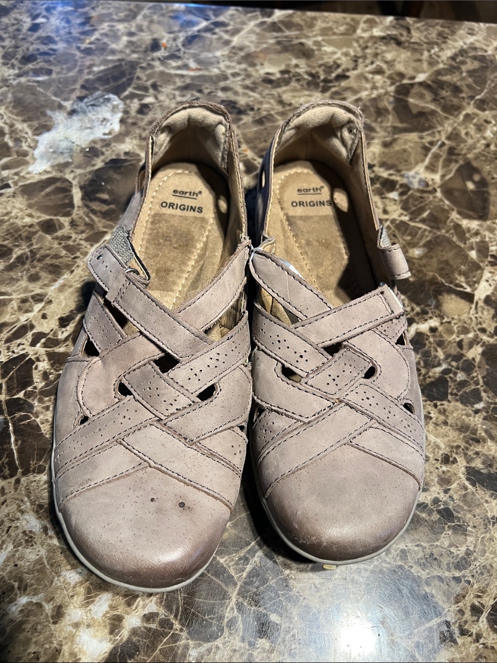 Earth Origins women’s Taupe Leather Mary Jane Sandals